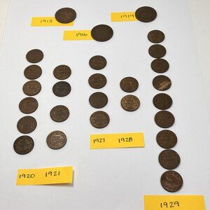 28pcs One Cent Canada Coins 1913 1916 1919 1920 1921 1927 1928 1929 Assorted Lot